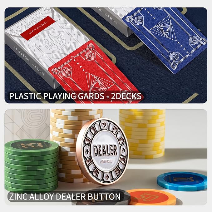 ARTGAME 14g Clay Poker Chips Set for Texas Hold'em, 300 PCS [Blank] With Case, Bright Colored Easy to Distinguish - Ideal Gifts for Players