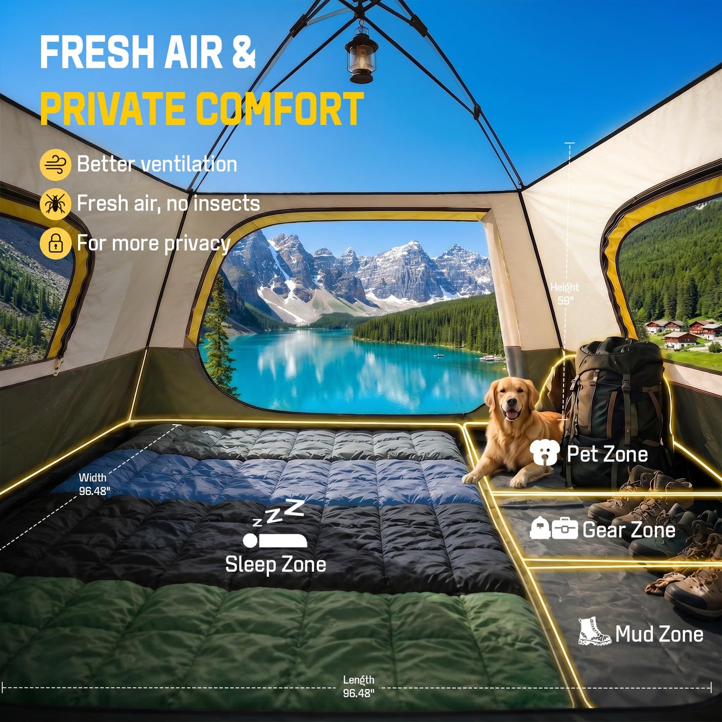 4 Person Instant Tents for Camping Setup in 50s, Cabin Tent with Rainfly