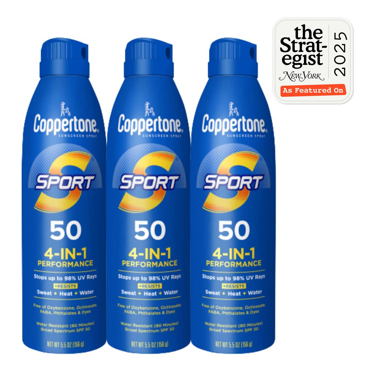 Coppertone SPORT Sunscreen Spray SPF 50, Multipack, 3 x 5.5 FL OZ
