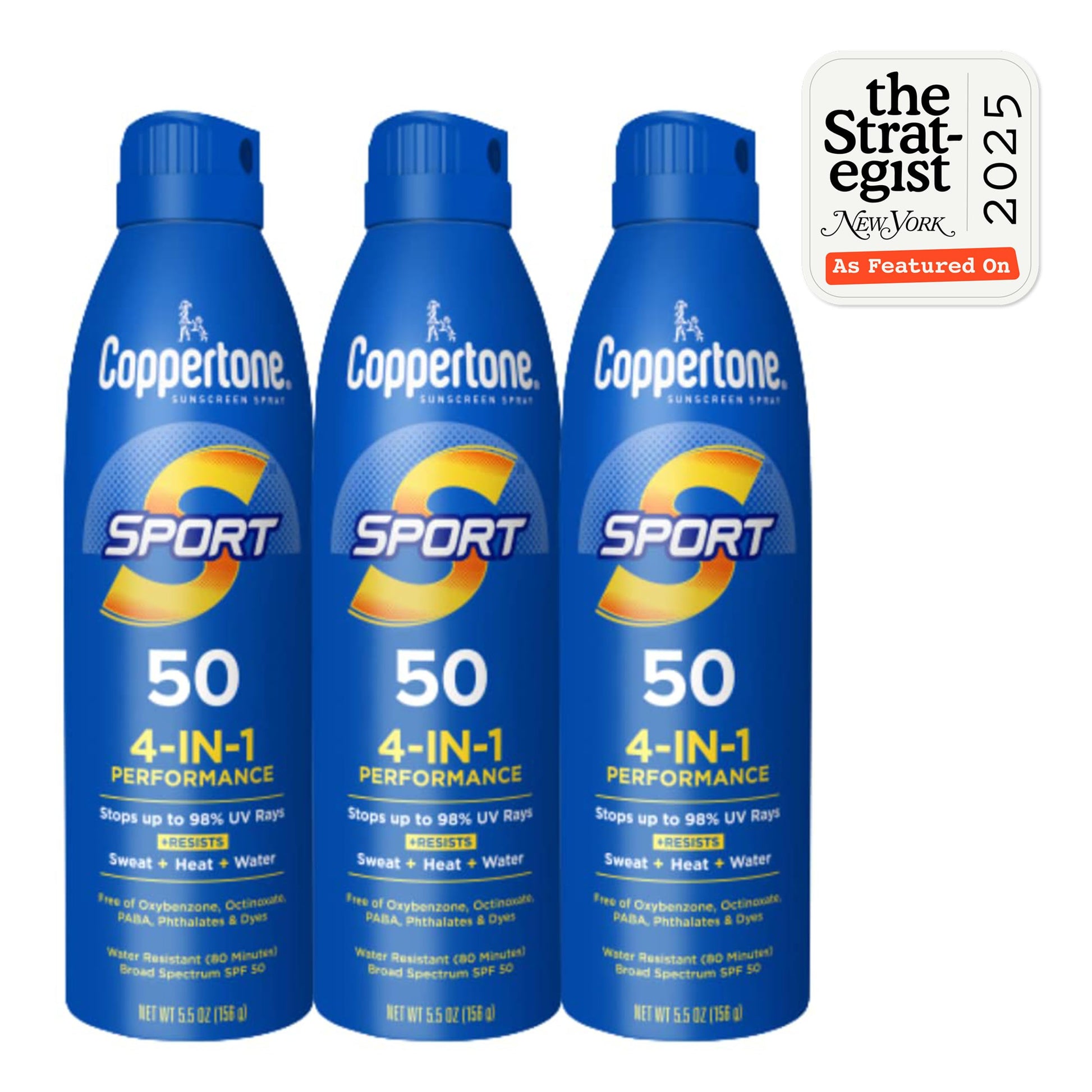 Coppertone SPORT Sunscreen Spray SPF 50, Multipack, 3 x 5.5 FL OZ