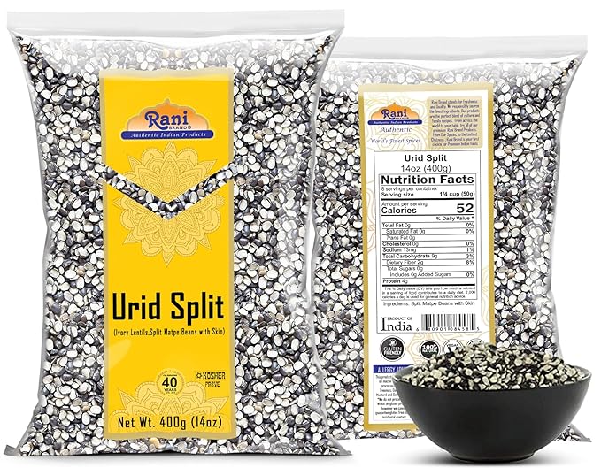 Rani Urid/Urad Split Chilka (Split Matpe Beans with Skin) Indian Lentils 14oz (400g) ~ All Natural | Gluten Friendly | Non-GMO | Kosher | Vegan | Indian Origin