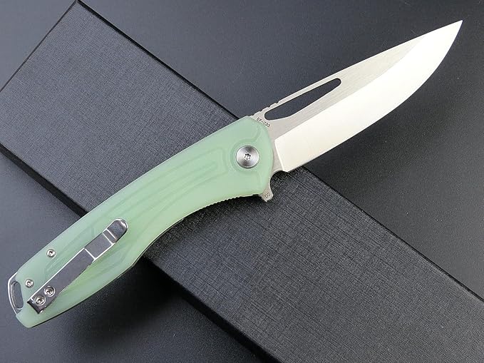 Eafengrow EF233 Folding Knife D2 Steel Blade G10 Handle EDC Tool Knives for Working Camping Hiking(jade)