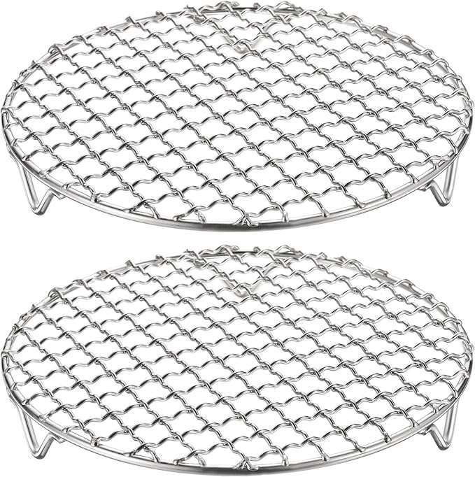 HARFINGTON 2pcs Round Cooking Rack 7.1-inch 201 Stainless Steel Cross Wire Barbecue Grill Net with 20mm Legs for Cooking Baking Steaming BBQ