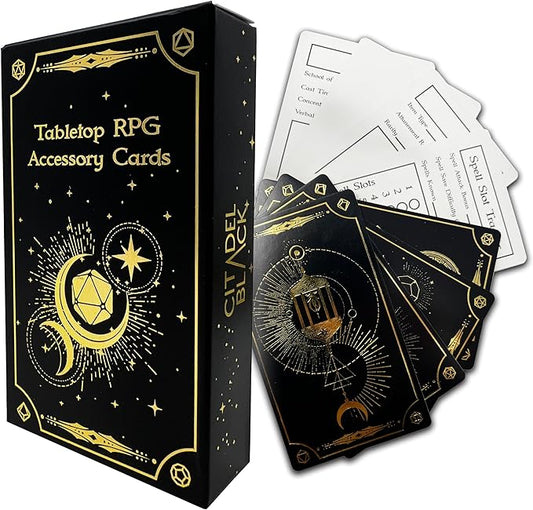 Citadel Black Tabletop RPG Accessory Card Set of 50 Cards ??D&D, Gold Foil - Spell Slot Tracker, Item, Spell, Blank Note Cards, for Dungeons and Dragons 5th Edition & Other Tabletop Games