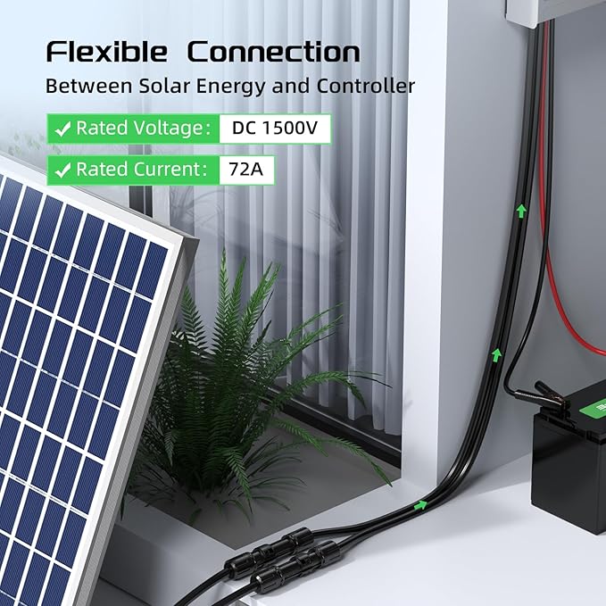Bateria Power 30 Feet 8AWG Solar Panel Extension Cable, 10mm² Twin Wire Conductor Parallel Solar Wire Adapter Kit with Waterproof Female & Male Solar Connectors for RV, Marine, Photovoltaic Systems