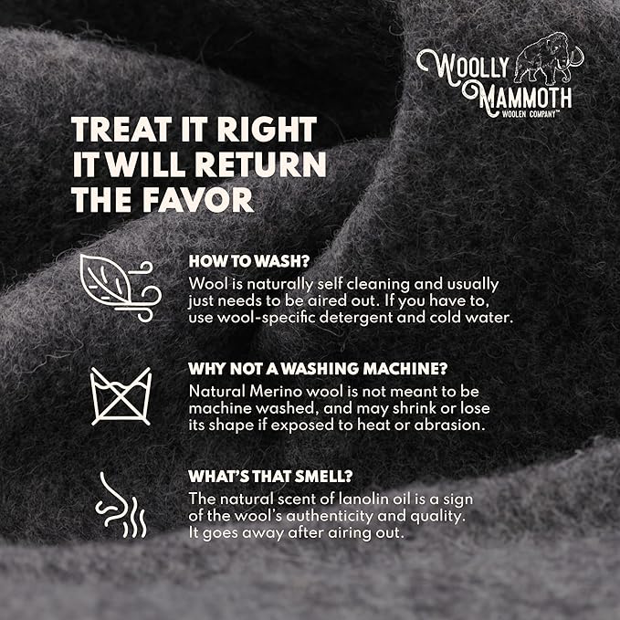 Woolly Mammoth Woolen Company Camping Blankets - 66 x 90 in, Black & Cream Plaid - Merino Wool Throw & Outdoor Backpacking Blanket for Picnic & Travel