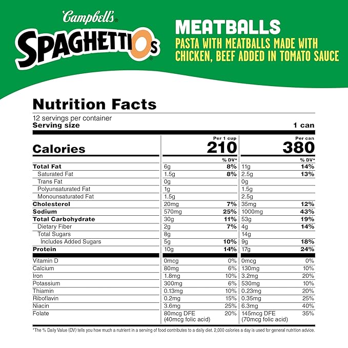 SpaghettiOs Canned Pasta with Meatballs, 15.6 oz Can (Pack of 24)