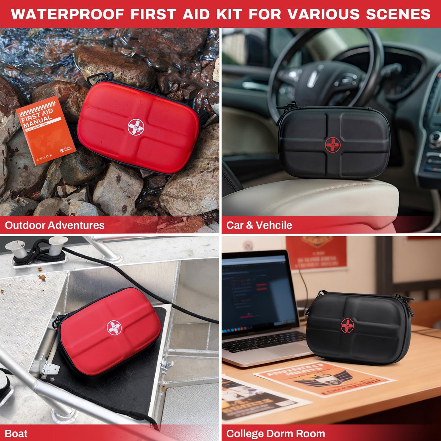 RHINO RESCUE EVA First Aid Kit Small Waterproof Travel Emergency Kit (Red)
