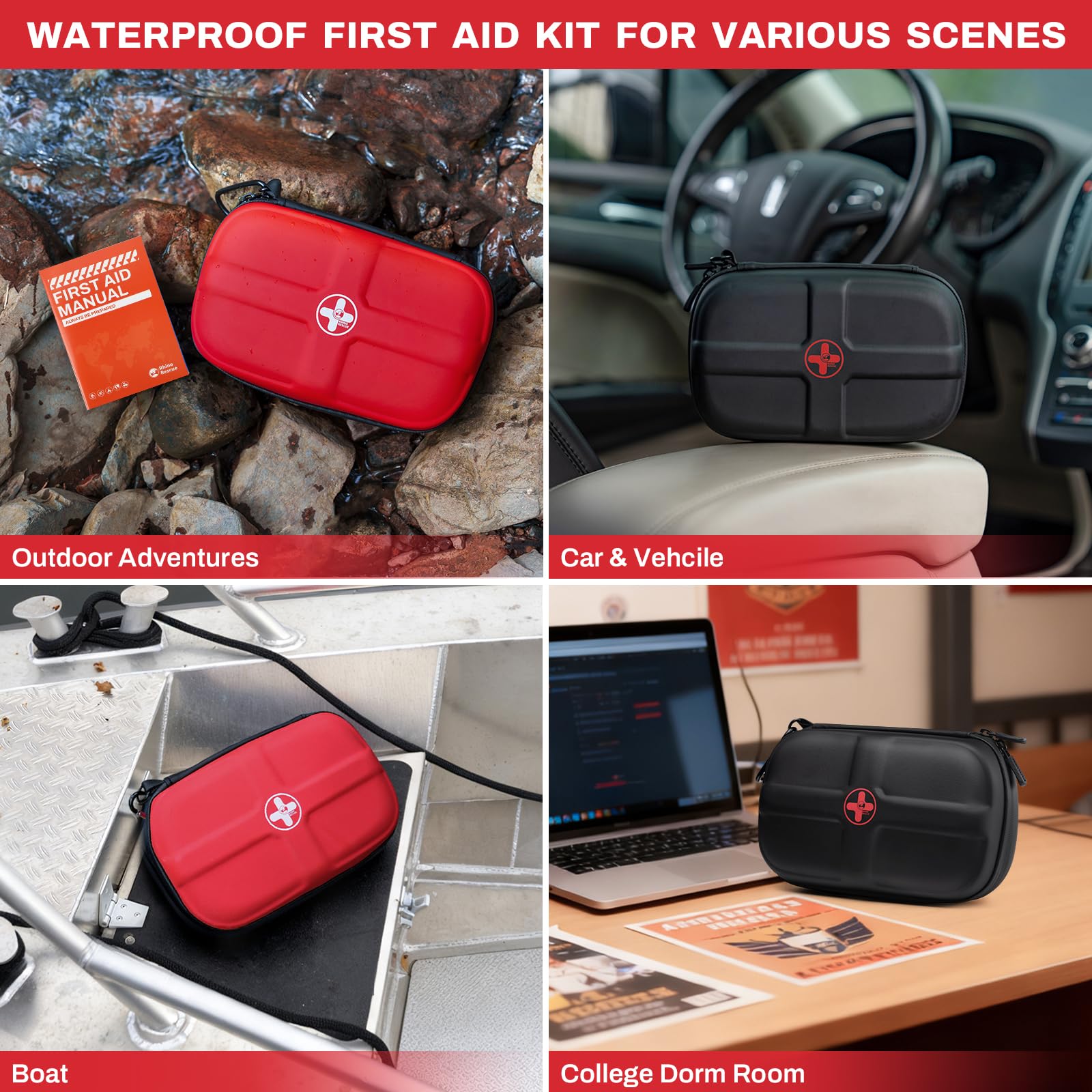 RHINO RESCUE EVA First Aid Kit Small Waterproof Travel Emergency Kit (Red)