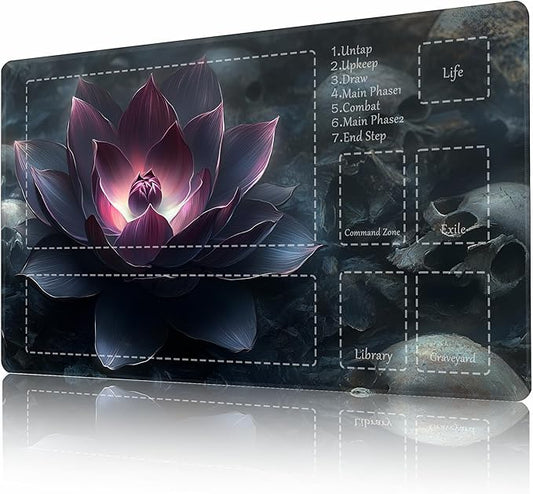 MTG Playmat Non-Slip Rubber Backing Printing Commander Board Game Desk Mat Duel Mat TCG PTCG Playmat 24x14 inches and Free Storage Bags (Black Lotus with Zones)