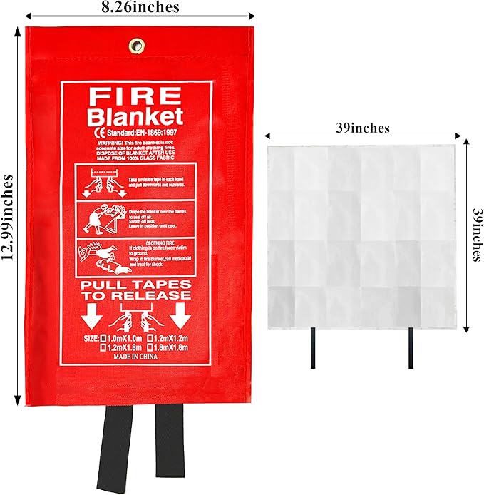 Crystal Lemon Fire Blanket 4-Pack - 39x39 Emergency Fire Extinguisher Blankets for Kitchen and Home Safety - Large, Durable Glass Fiber Fire Suppression Cloths