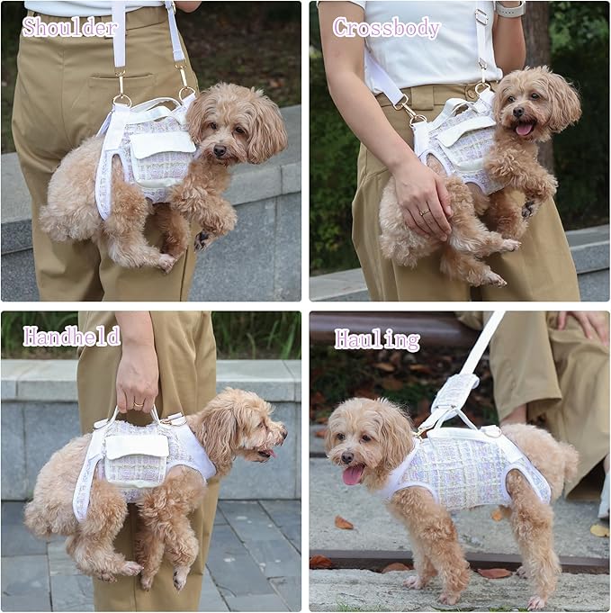 4 in 1 Convertible Dog Lift Harness Backpack, Portable Pet Carrier for Dogs&Cats, Horizontal Design Dog Carrier with Adjustable Back Straps, Dog Harness and Leash Set - Purple Large