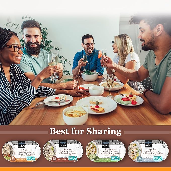 COLE’S Open & Eat Meals Variety Pack | 5.6 oz Hand-Packed Smoked Salmon & Trout with Quinoa & Vegetables | Ready to Eat Meals | High Protein - 12 pack