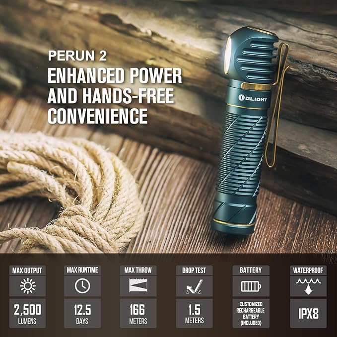 OLIGHT Perun 2 LED Headlamp 2500 Lumens Rechargeable, Multi-Functional Right Angle MCC Waterproof Flashlight with Headband, Perfect for Night Camping, Hiking, Hunting (Dream Blue)