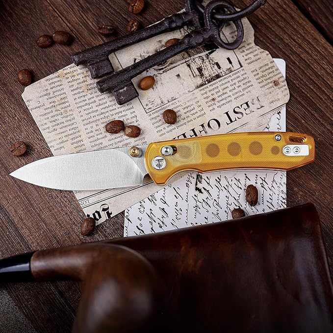 EDC Folding Pocket knife with Clip for Men,Thumb Studs Crossbar Lock Knives with 2.99" 14C28N Steel Blade, Ultem Handle for Camping Hiking,Dragonfly-Y