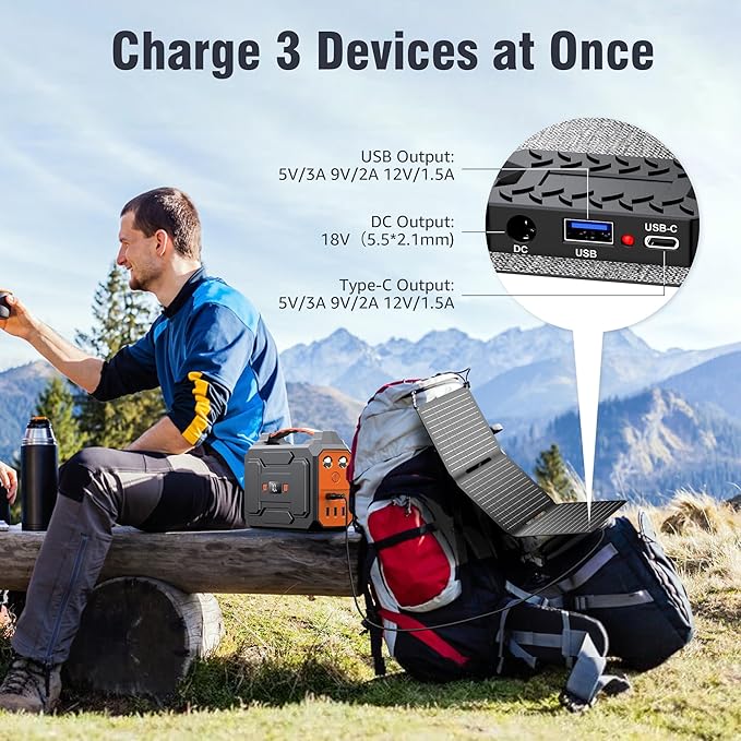 Portable Solar Panel Charger 30W, Foldable Solar Panel Kit with DC/USB C/USB A Output for Power Bank Station Phone Tablet, High Efficiency Waterproof Solar Panel for Camping RV Van Backpacking