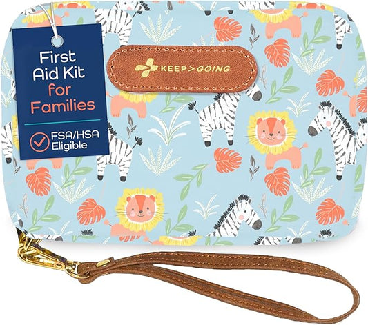 KeepGoing Travel First Aid Kit for Kids ??130 Pc. for Car, Home, Purse, Diaper Bag & Backpack with Latex-Free Bandages - Mini First Aid Kit Travel Size TSA-Approved