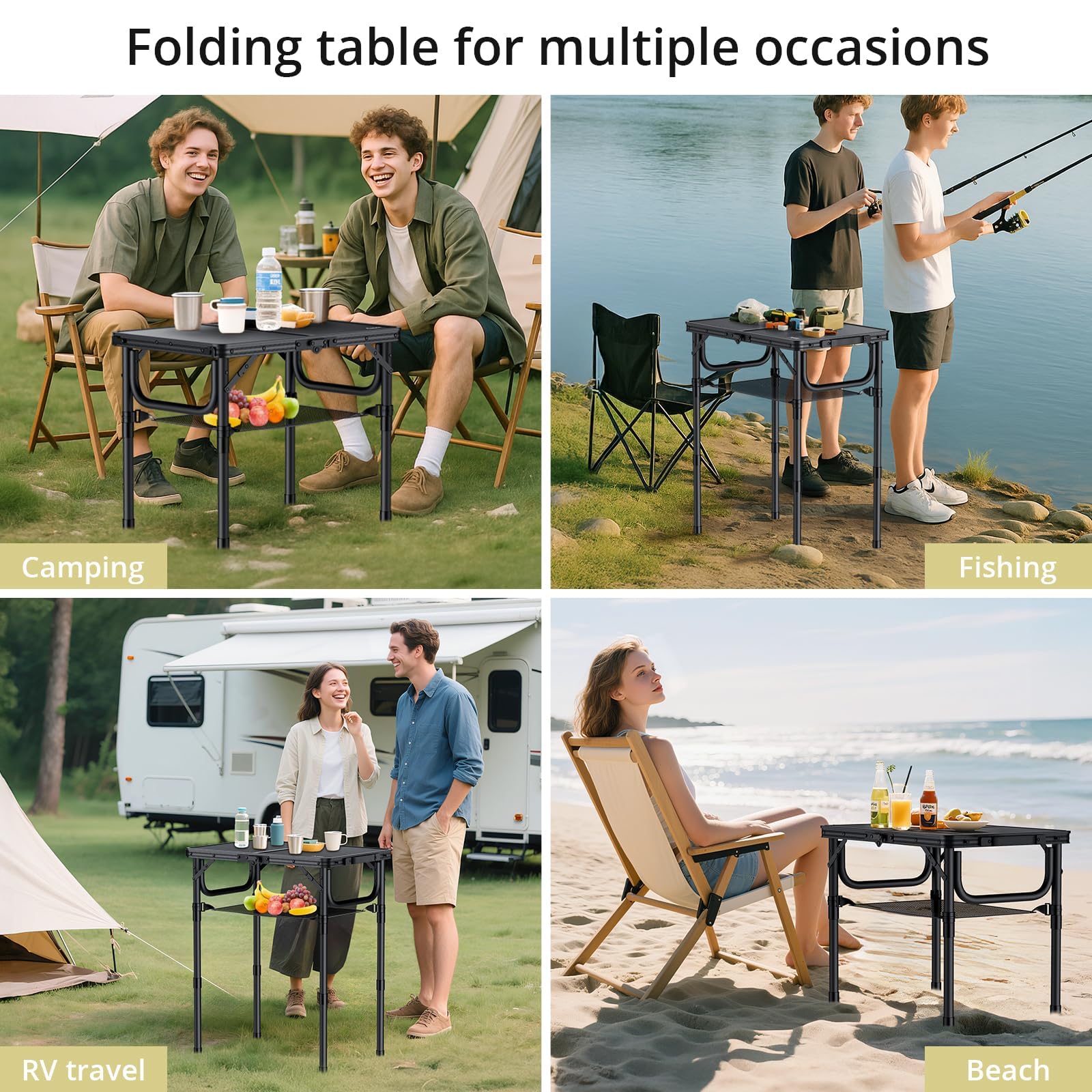 Anbte Folding Camping Table, 24"X 16" Adjustable Height Small Folding Table