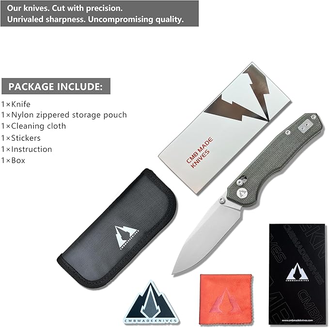 CMB Explorer Micarta Handle 14C28N Steel Blade Crossbar Lock Knife Pocket Folding Tactical Survival Camping Hiking Outdoors EDC Knife with Pocket Clip for Men Women CMB-18 (CMB-18A)