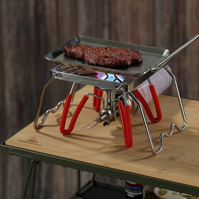 CAMPINGMOON Portable Folding Camping Campfire Grill over Fire Split Stoves 304 Stainless Steel (7?™’L (MS-1001))