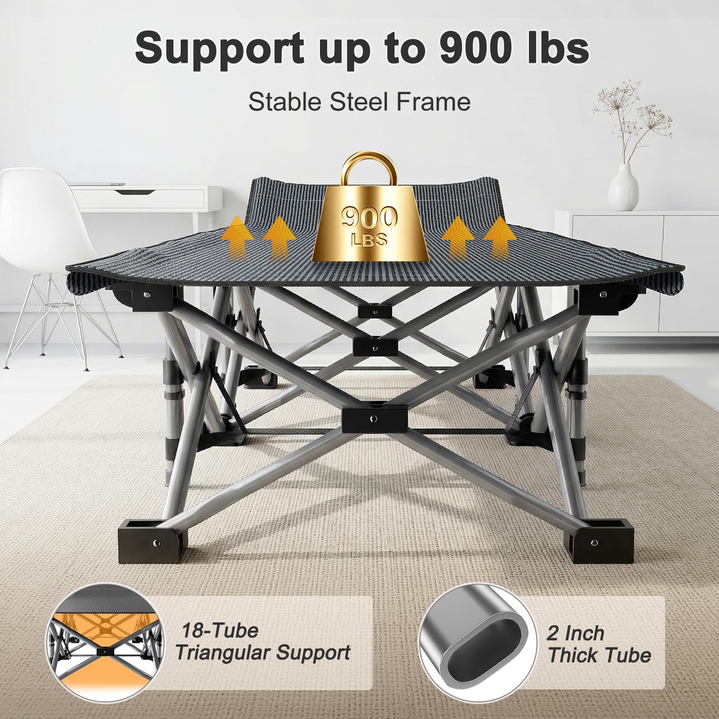 ABORON XXL Camping Cot for Adults, Oversized 78"×32" Folding Camping Bed, 900LBS Heavy Duty Outdoor