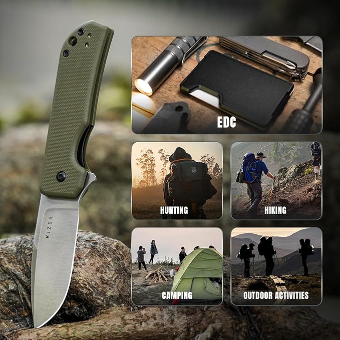Kizer Nice Guy Pocket Folding Knife, 2.84??D2 Steel Blade knives, G10 Handle Small EDC Knife, Liner Lock Flipper Knife for Men Women, Sharp Camping Hiking Hunting Survival Knife V3011M2
