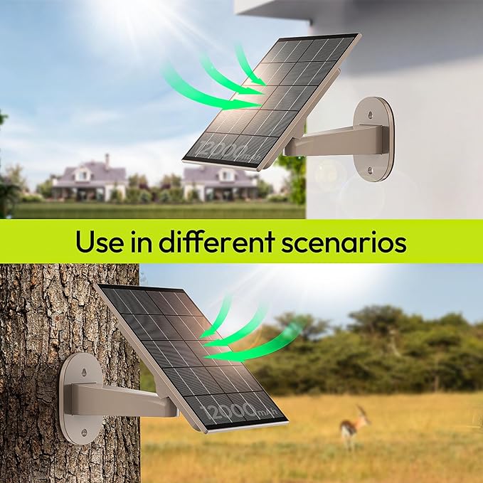 8W Solar Panel for Trail Camera with Build-in 44.4Wh Rechargeable Battery, Comes with 360°Adjustable Mounting, 6V/12V DC & USB-C Port for Outdoor Camera, Trail Camera, Type-C Device IP66 Waterproof