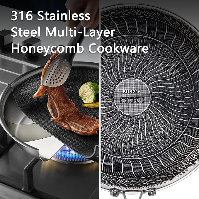Stainless Steel Pan, Nonstick Frying Pan, 11.6inch PFOA-Free, Stay-Cool Handle Easily Cleaned Induction Cooktops are Suitable, Compatible with All Cooktops