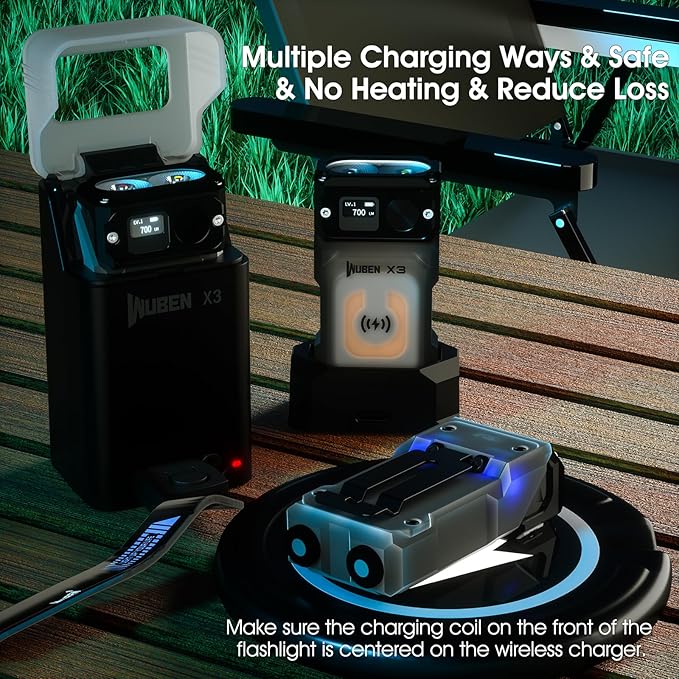 WUBEN X3 Mini Rechargeable Flashlight with Charging Base 180 Degree EDC Keychain Flashlight Twist Ip65 Waterproof Magnet Pocket Flashlight 10 Mode Type-C Lanyard for Camping, Outdoor,Inspection, Gift