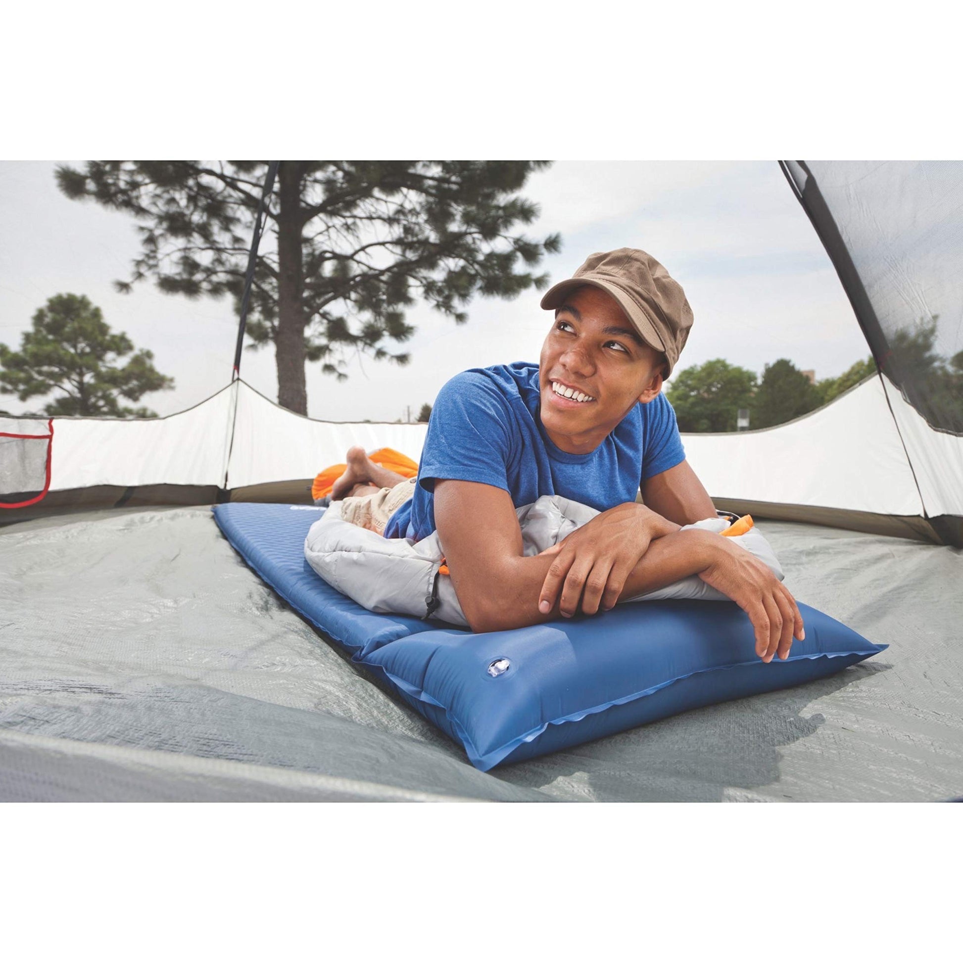 Coleman Self-Inflating Sleeping Pad with Pillow, Lightweight Inflatable Camp Pad with Extra Support