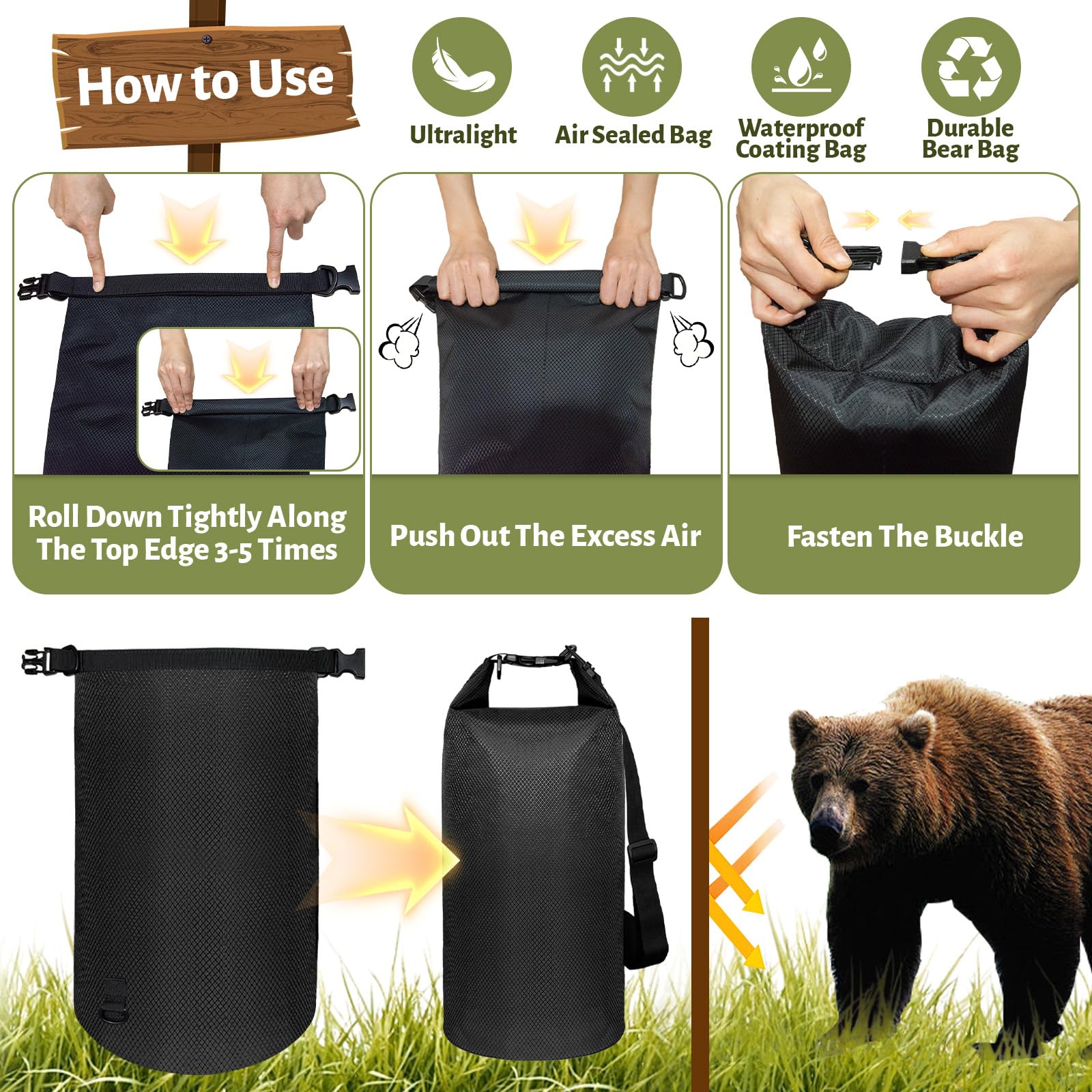 keepxaus Bear Bag Hanging Kit, 10L Waterproof Bear Bags for Food Backpacking Camping, Ultralight