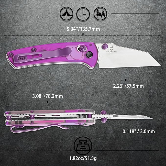 KANSEPT Little Main Street Pocket Folding Knives EDC Axis Lock Camping Knife 2.26'' Stonewashed 154CM Blade Knife with Purple Acrylic Handle for Men Women Everyday Carry T2015V2