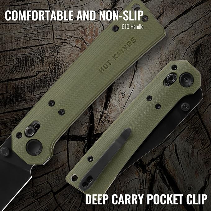 Pathwright Folding Pocket Knife, 3.54" 14C28N Blade and G10 Handle with Axis Lock, Everydaycarry Knives for Outdoor Indoor Pocket Knife with Pocket Clip for Men Women OD Green