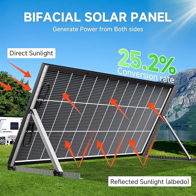 Bifacial 800 Watt Solar Panels 200 Watt Solar Panel 4 Pack 18BB Monocrystalline A+ Cell High-Efficiency Module PV Power Charger Homes Camping RV Battery Boat Caravan Other Off-Grid Applications