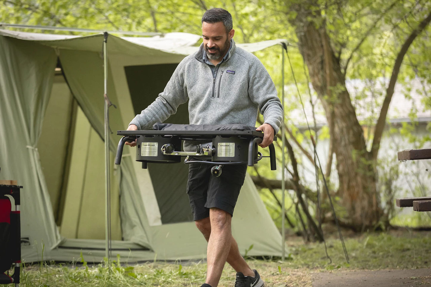 Camp Chef Explorer, Two Burner Stove, Two 30,000 BTU's cast-aluminum burners, Cooking Dimensions: