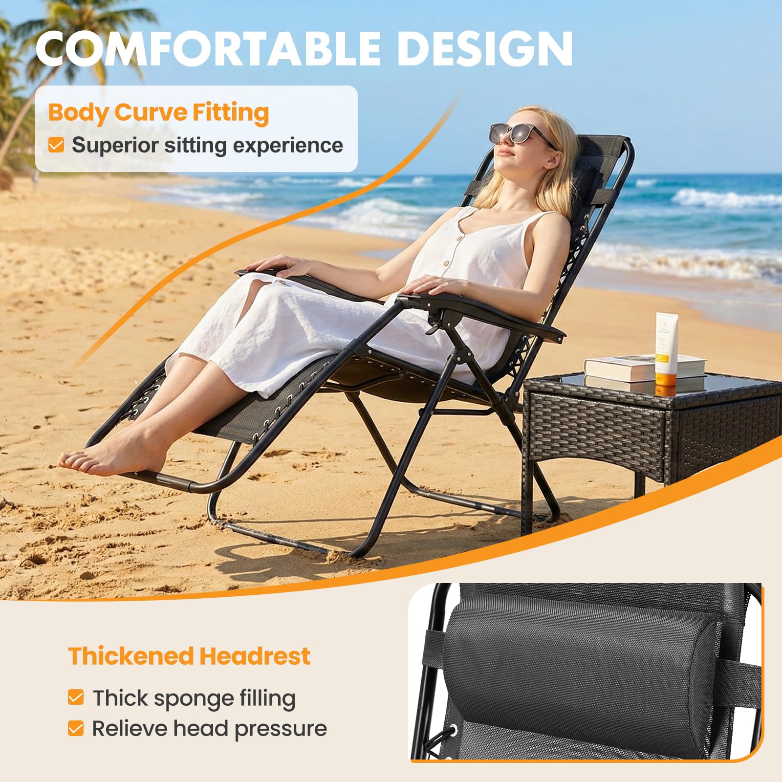 NEWBULIG Zero Gravity Chairs Set of 2, Lounge Chair Folding Portable Adjustable Camping Reclining