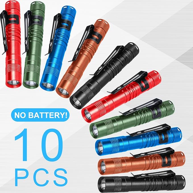 Hortsun 10 Pcs Mini Flashlight Bulk LED Pen with Pocket Small Flashlight with Clip for Outdoor Father's Day Gift for Men(3.54 Inch,Black, Brown, Green, Red, Blue)
