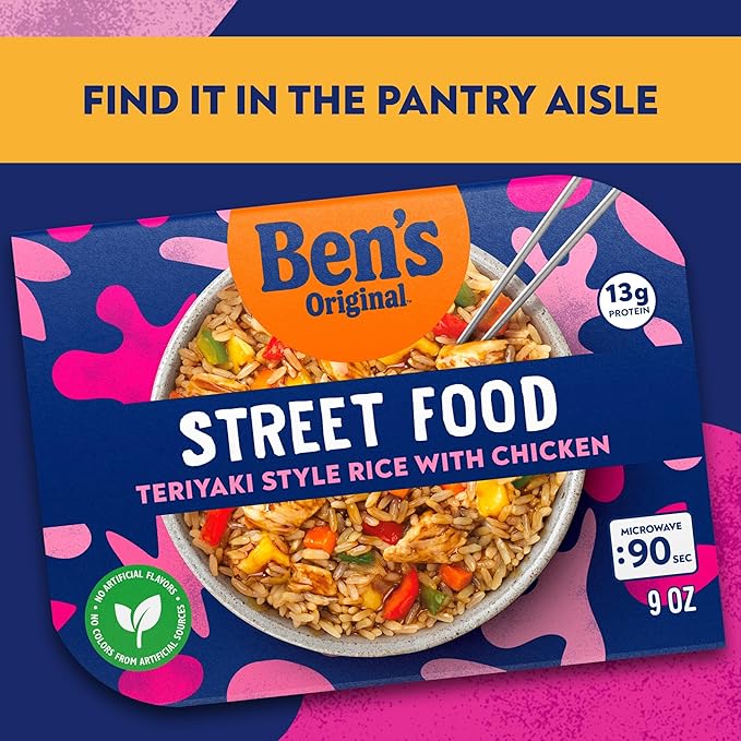 BEN'S ORIGINAL Street Food Teriyaki Style Rice with Chicken, Prepared Entrée, Microwave in 90 Seconds, 9 oz (Pack of 6)