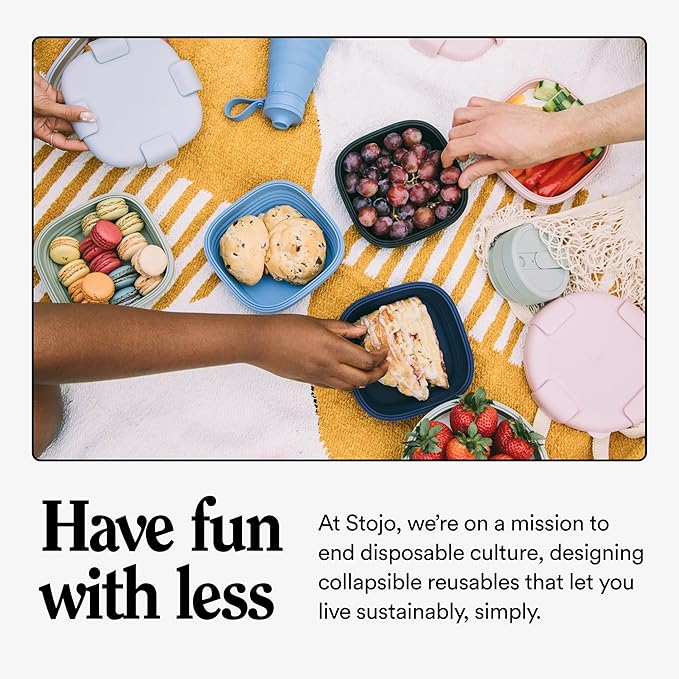 STOJO Collapsible Bowl 3 Set - Translucent Denim, 36oz - Reusable Silicone Bowl for Hot and Cold Food - Perfect for Travel, Meal Prep, To-Go Lunch, Camping & Hiking - Microwave & Dishwasher Safe