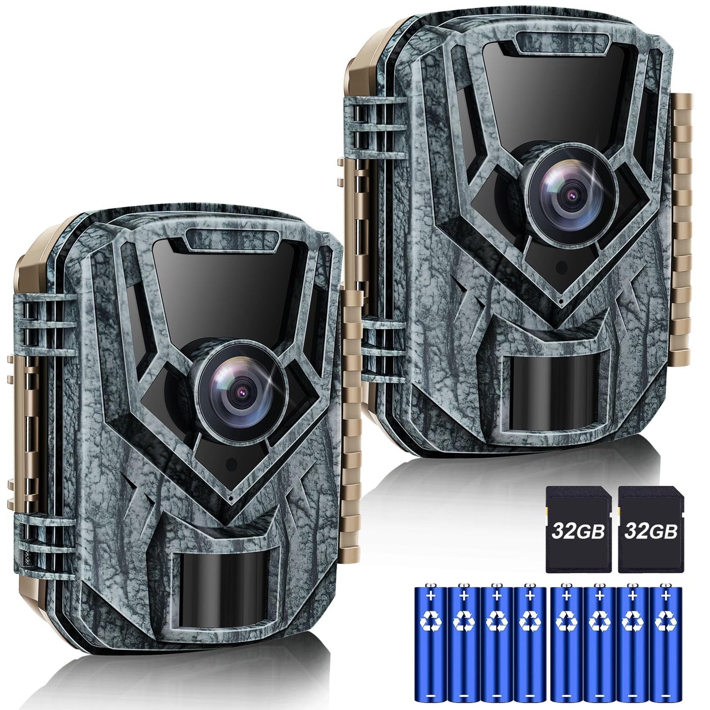 Punvoe Trail Camera 2 Pack 36 MP 2.7K Game Camera 32GB Memory Card 4 Batteries Time 2.0" LCD
