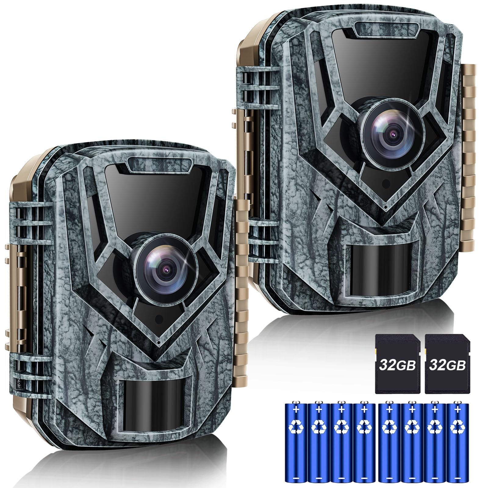 Punvoe Trail Camera 2 Pack 36 MP 2.7K Game Camera 32GB Memory Card 4 Batteries Time 2.0" LCD