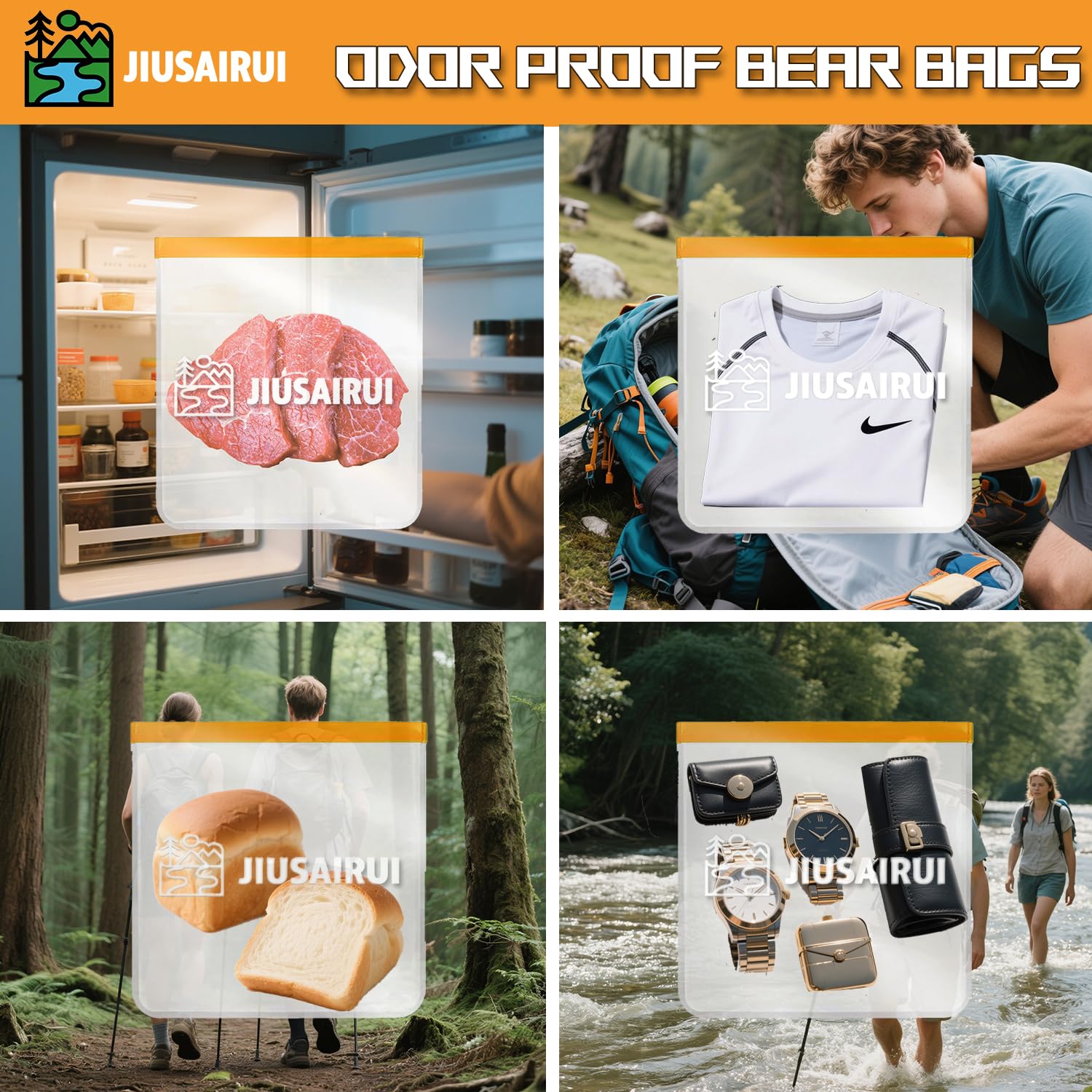 JIUSAIRUI Odor Proof Bear Bags for Food Backpacking: 5Pack Reusable Bear Proof Food Storage