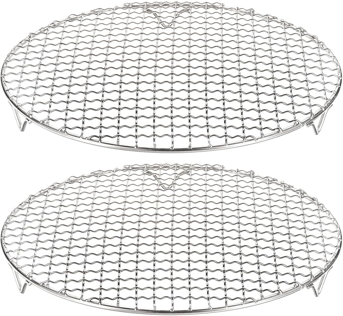 HARFINGTON 2pcs Round Cooking Rack 10.6-inch 201 Stainless Steel Cross Wire Barbecue Grill Net with 20mm Legs for Cooking Baking Steaming BBQ