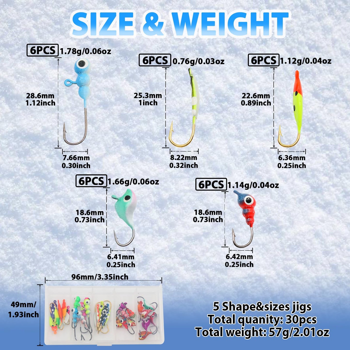FishTrip Ice Fishing Jigs Kit, Glow Jig Lure Set for Winter Ice Fishing