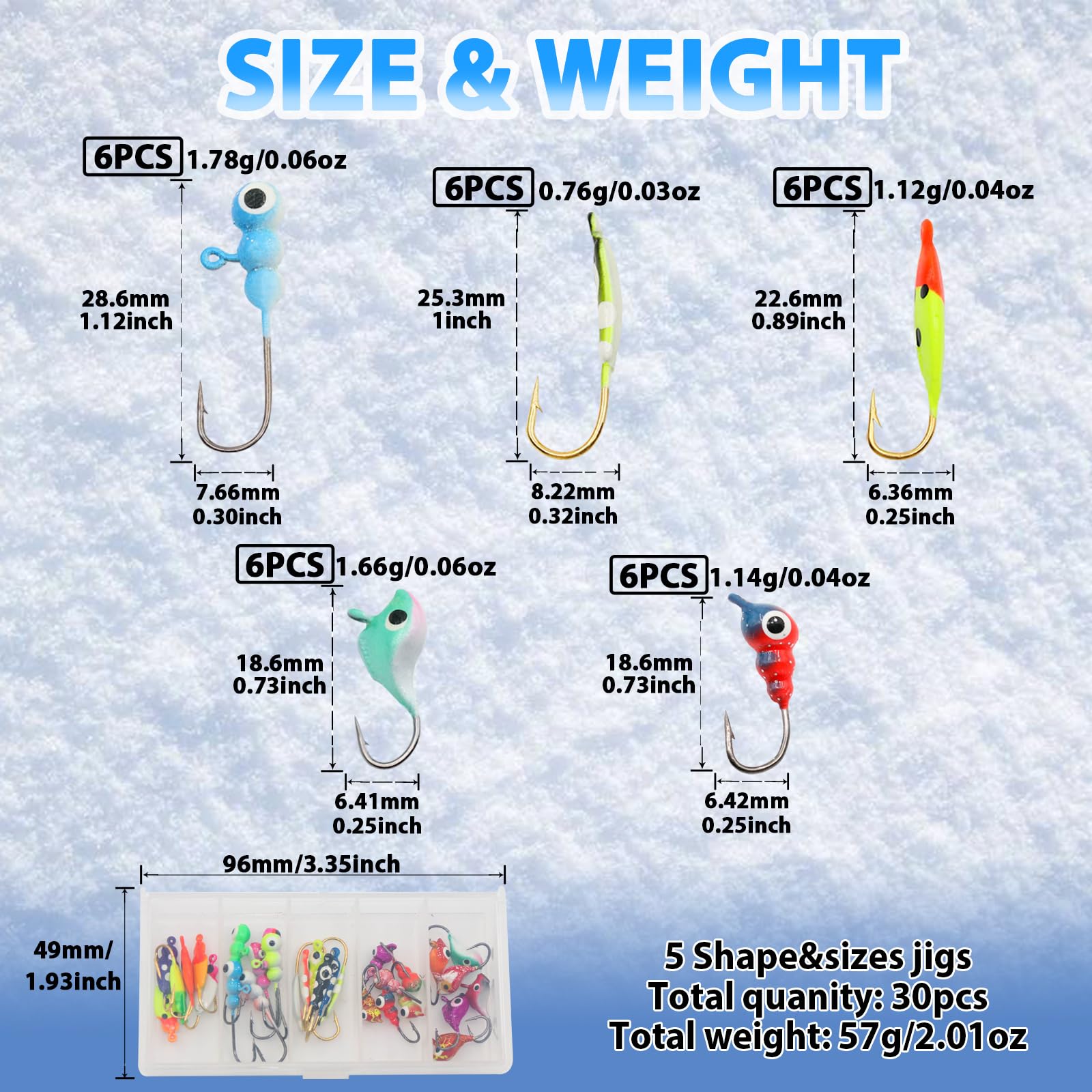 FishTrip Ice Fishing Jigs Kit, Glow Jig Lure Set for Winter Ice Fishing