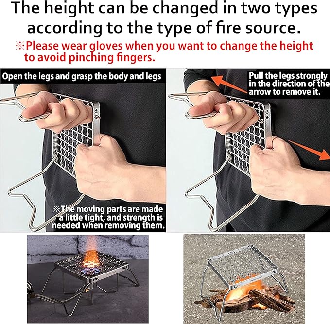 CAMPINGMOON Portable Folding Camping Campfire Grill over Fire Split Stoves 304 Stainless Steel (Grid wire (MS-1011))