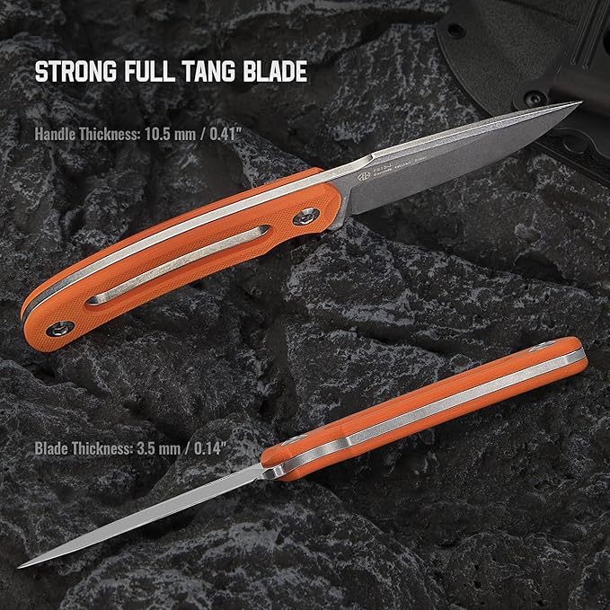 Ruike Survival Hunting EDC Fixed Blade Knife With Sheath,Small Lightweight,14c28n Full-Tang, Bushcraft BowieTactical Camping Gear For Men,Defense Top Horizontal Stainless Steel,Carry Kydex Blet, F815