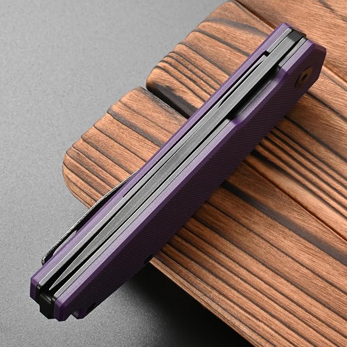 FF18 Folding Pocket Knife,AUS-8 Steel Blade G10 Handle EDC Tool Knife for Outdoor Survival,Camping,Hiking,Hunting (Purple)