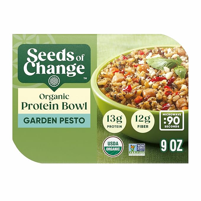 SEEDS OF CHANGE Organic Protein Bowl Garden Pesto, Prepared Entrée, Microwave in 90 Seconds, 9 oz (Pack of 6)