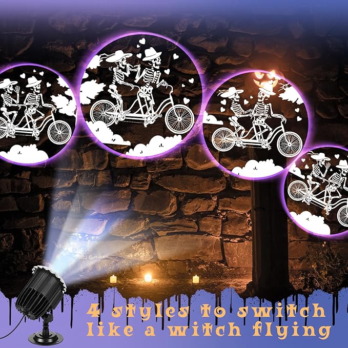 Halloween Projector Light with 1 Film Slides Holiday LED Projector Lights Outdoor Reflectors Waterproof Landscape Decorative Rotation Lighting Movement Projection Lamp(Riding)